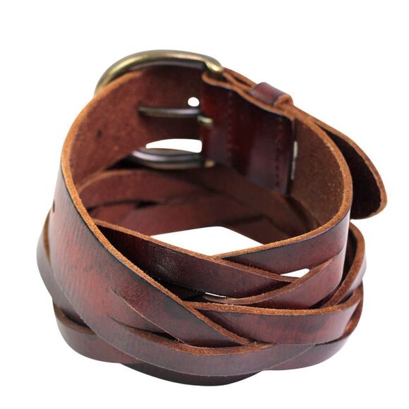 J. CREW BRAIDED BROWN GENUINE LEATHER 1-1 1/2"Wide DRESS WOMEN'S BELT Sz L (79t - Picture 4 of 13